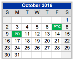 District School Academic Calendar for Crockett Elementary for October 2016