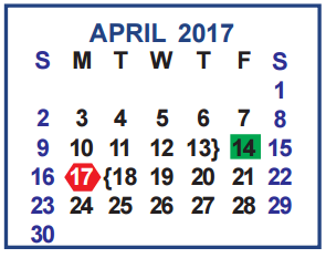 District School Academic Calendar for Gonzalez Elementary for April 2017