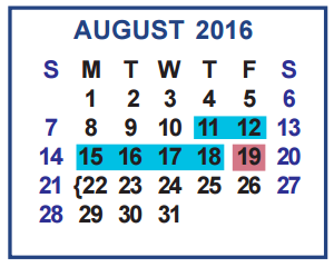 District School Academic Calendar for North Bridge Elementary for August 2016