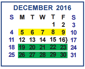District School Academic Calendar for A N Rico Elementary for December 2016