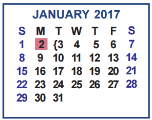 District School Academic Calendar for Cuellar Middle School for January 2017