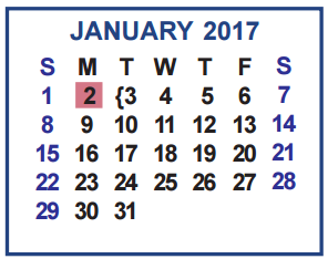 District School Academic Calendar for Garza Middle School for January 2017