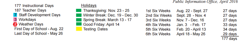 District School Academic Calendar Key for Cleckler/Heald Elementary