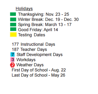 District School Academic Calendar Legend for A N Rico Elementary