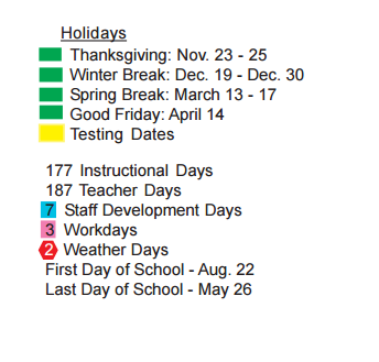 District School Academic Calendar Legend for Cuellar Middle School