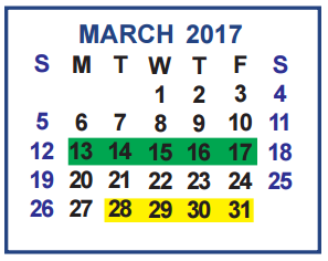 District School Academic Calendar for Cuellar Middle School for March 2017