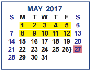 District School Academic Calendar for Memorial Elementary for May 2017