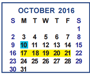 District School Academic Calendar for Garza Middle School for October 2016
