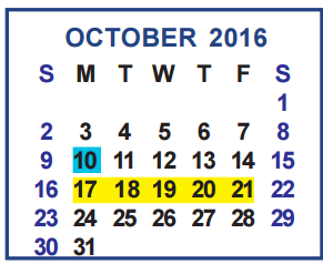 District School Academic Calendar for Central Middle School for October 2016