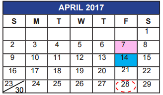 District School Academic Calendar for Mcniel Junior High for April 2017