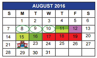 District School Academic Calendar for Milam Elementary for August 2016