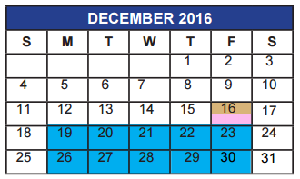 District School Academic Calendar for West Foundation Elementary for December 2016