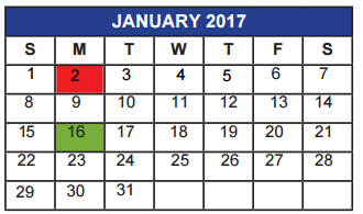 District School Academic Calendar for Paul Irwin Head Start Center for January 2017