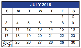 District School Academic Calendar for Wichita County Juvenile Justice Ae for July 2016