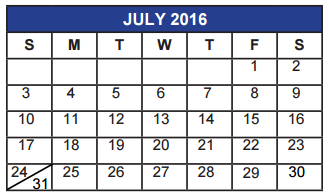 District School Academic Calendar for Kirby Math-science Ctr for July 2016