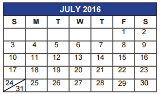 District School Academic Calendar for Jefferson Elementary for July 2016