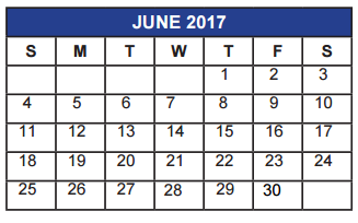 District School Academic Calendar for Milam Elementary for June 2017