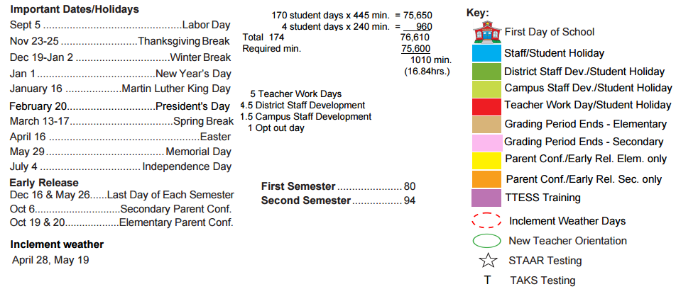 District School Academic Calendar Key for Houston Elementary