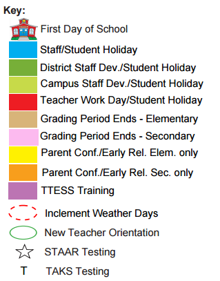 District School Academic Calendar Legend for Northwest Head Start