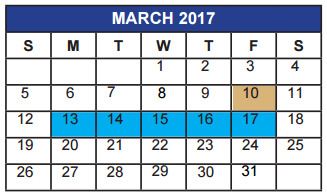 District School Academic Calendar for Zundelowitz Junior High for March 2017