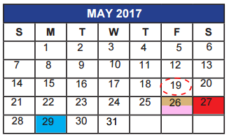 District School Academic Calendar for Paul Irwin Head Start Center for May 2017