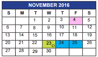 District School Academic Calendar for West Foundation Elementary for November 2016