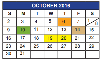 District School Academic Calendar for Paul Irwin Head Start Center for October 2016