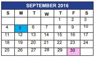 District School Academic Calendar for Mcniel Junior High for September 2016