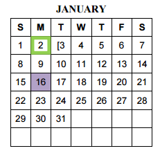 District School Academic Calendar for C C Hardy Elementary for January 2017