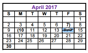 District School Academic Calendar for Smith Elementary for April 2017