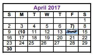 District School Academic Calendar for Collin Co J J A E P for April 2017