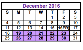 District School Academic Calendar for Collin Co J J A E P for December 2016