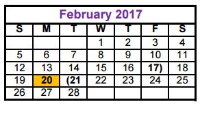District School Academic Calendar for Cooper Junior High for February 2017