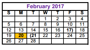 District School Academic Calendar for Smith Elementary for February 2017