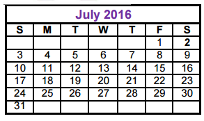 District School Academic Calendar for Smith Elementary for July 2016