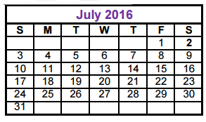 District School Academic Calendar for Collin Co J J A E P for July 2016