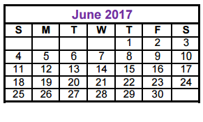 District School Academic Calendar for Smith Elementary for June 2017