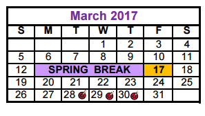 District School Academic Calendar for Collin Co J J A E P for March 2017