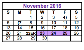 District School Academic Calendar for Burnett Junior High School for November 2016