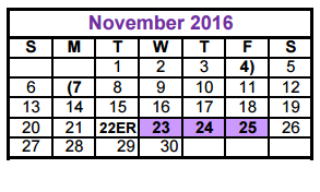 District School Academic Calendar for Collin Co J J A E P for November 2016