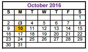 District School Academic Calendar for Burnett Junior High School for October 2016