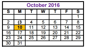 District School Academic Calendar for Wylie Intermediate for October 2016