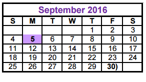 District School Academic Calendar for Taylor County Learning Center for September 2016