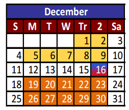 District School Academic Calendar for Adult Community Learning Center for December 2016