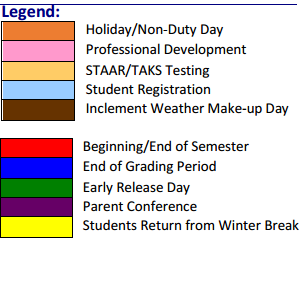 District School Academic Calendar Legend for Desert View Middle School