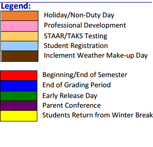 District School Academic Calendar Legend for North Loop Elementary