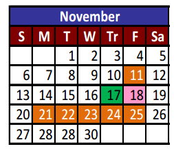 District School Academic Calendar for Robbin E L Washington Elementary for November 2016