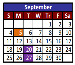District School Academic Calendar for Adult Community Learning Center for September 2016