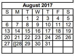 District School Academic Calendar for Sp Ed Homebound for August 2017