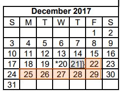 District School Academic Calendar for Reassignment Ctr for December 2017